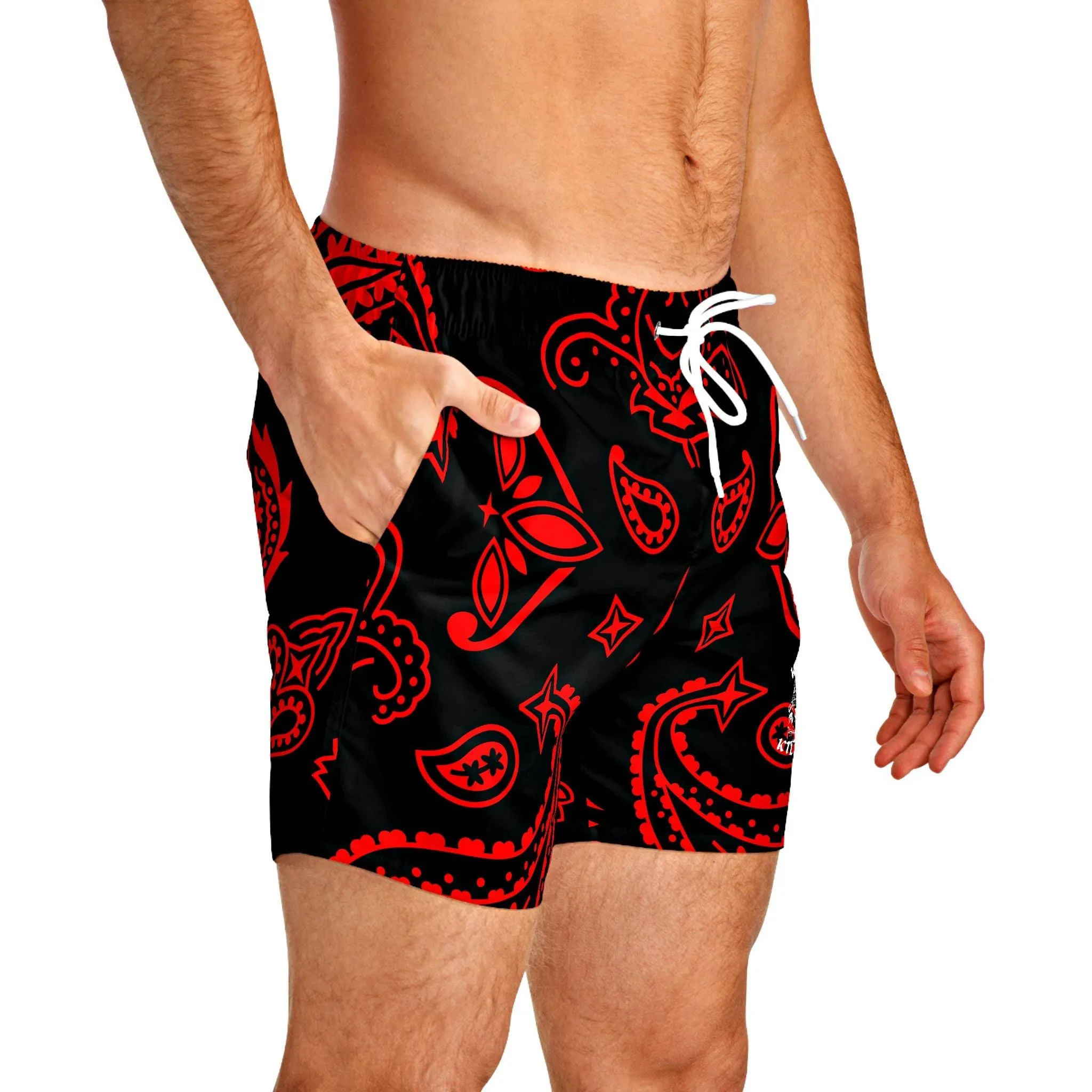 Red Paisley Swim Trunks For Men