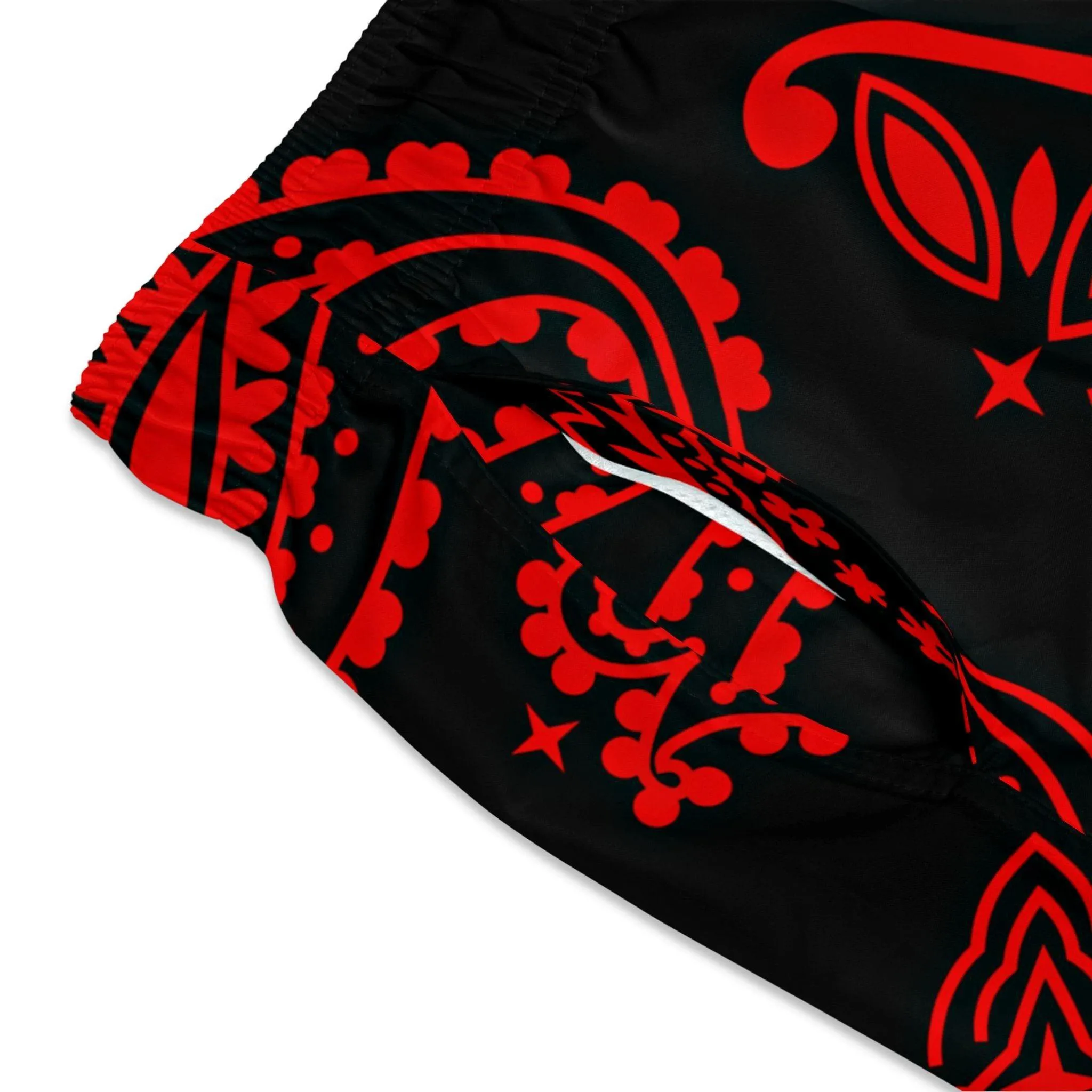 Red Paisley Swim Trunks For Men