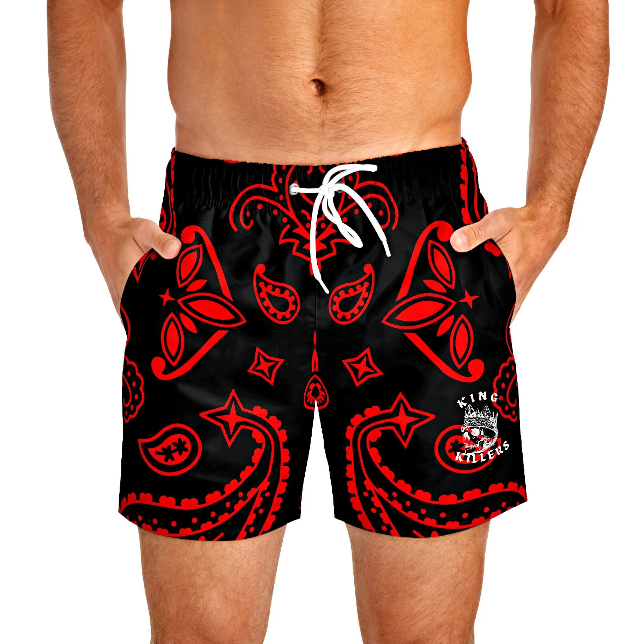 Red Paisley Swim Trunks For Men