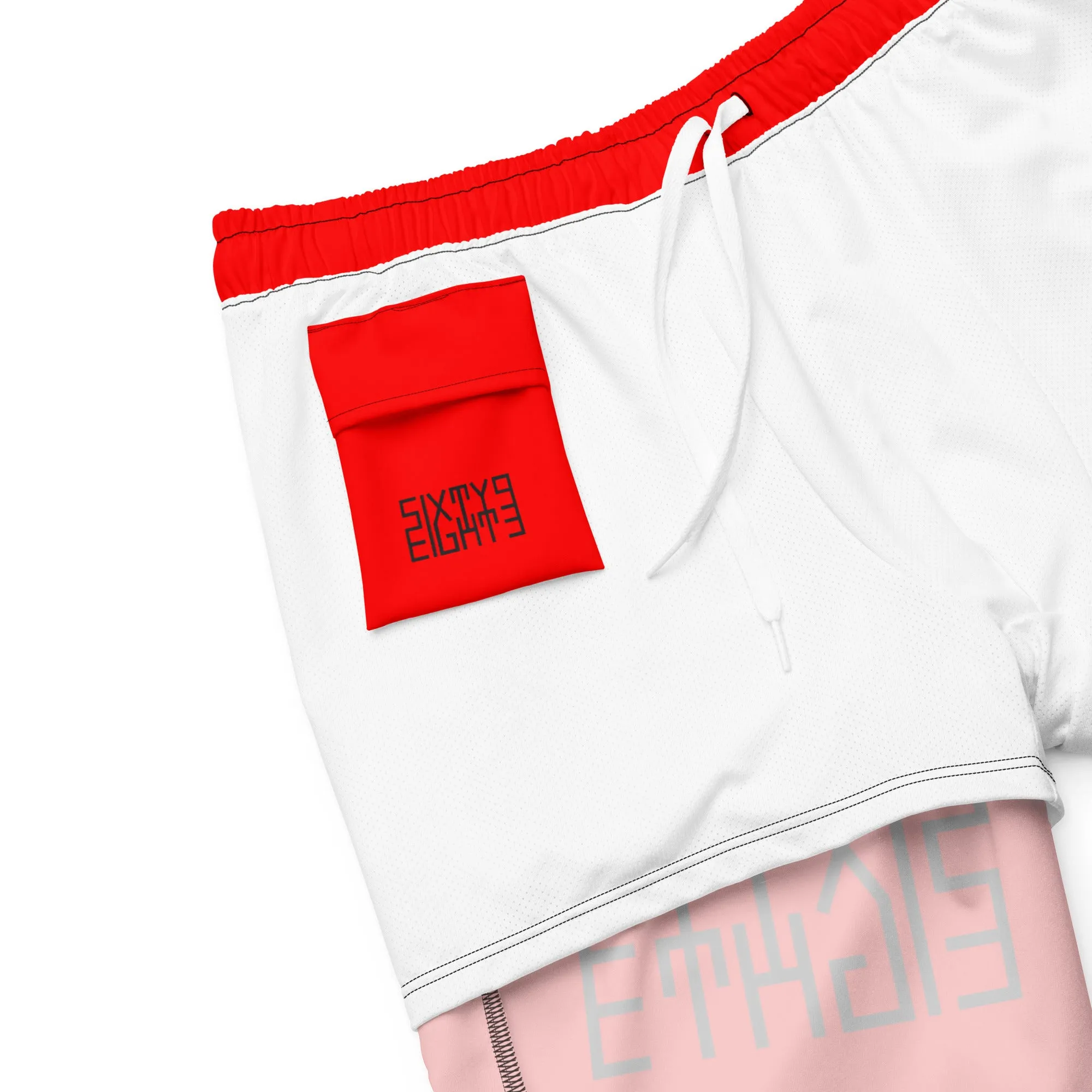 Sixty Eight 93 Logo Black & Red Men's Swim Trunks