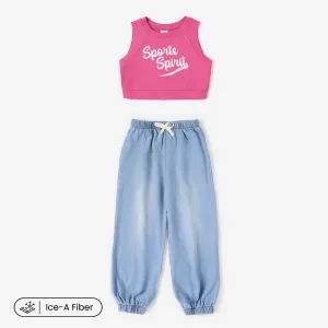 Toddler/Kid Girl 2pcs Cooling Denim Tank Top and Jeans Set