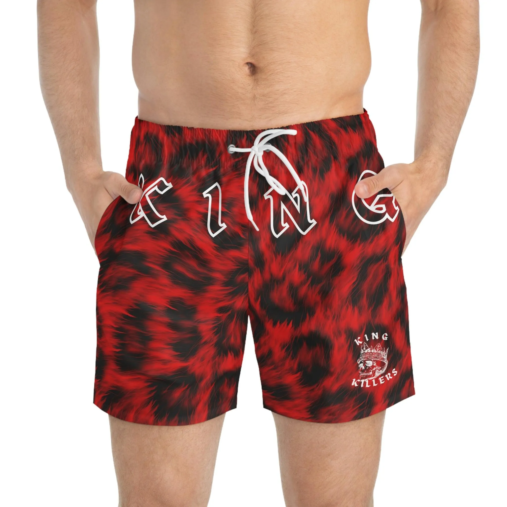 Ultra Realistic Red Leopard Fur Swim Trunks