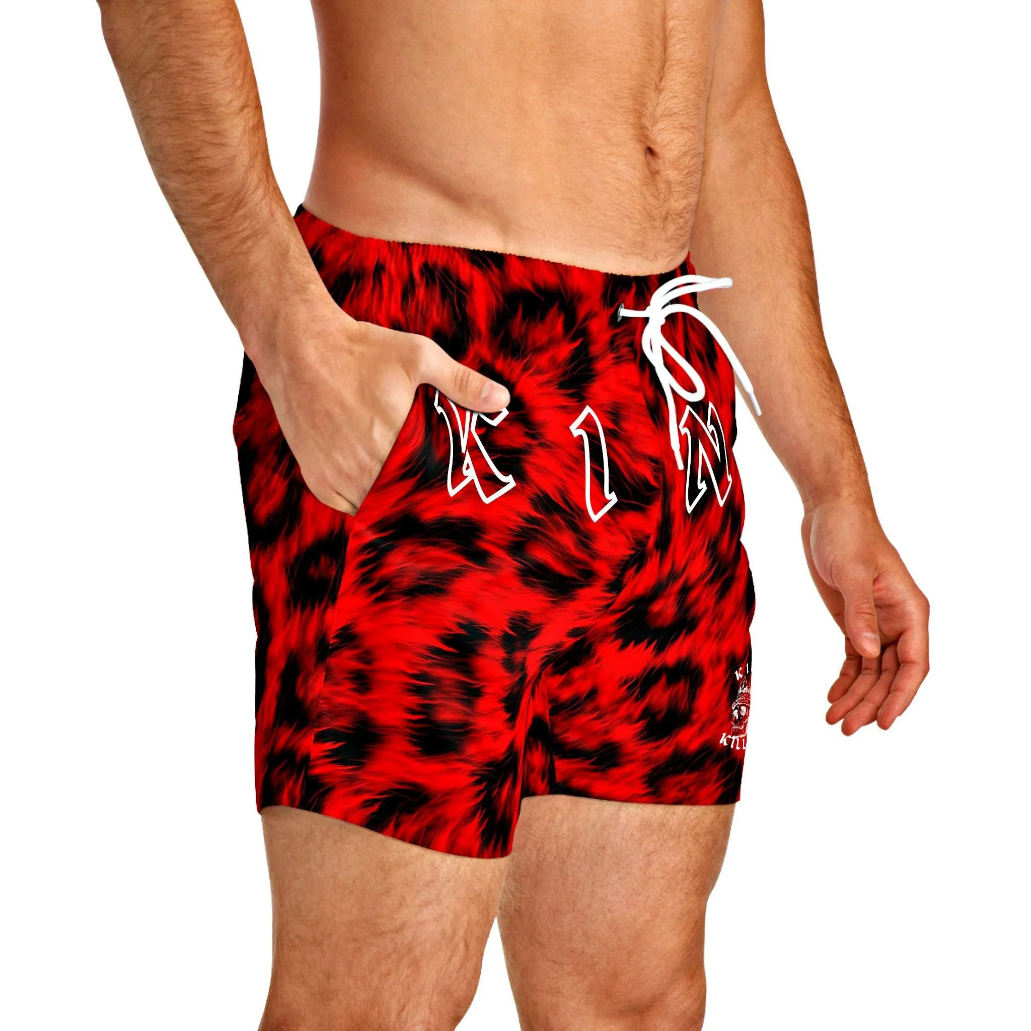Ultra Realistic Red Leopard Fur Swim Trunks