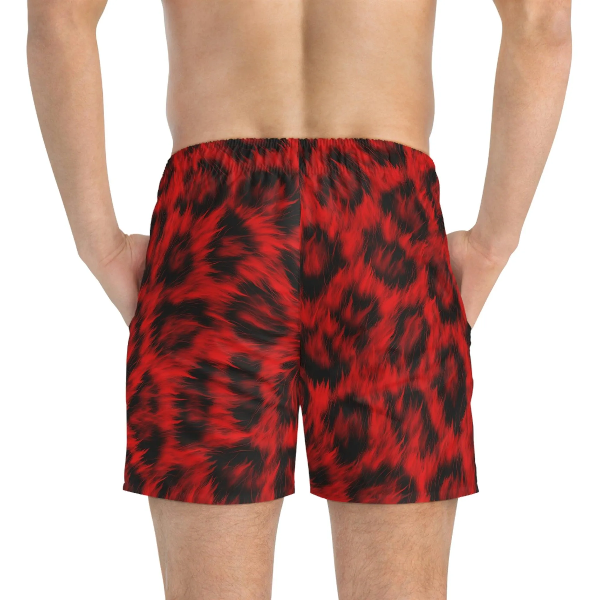 Ultra Realistic Red Leopard Fur Swim Trunks