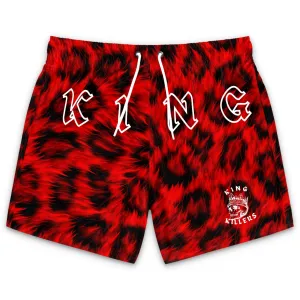 Ultra Realistic Red Leopard Fur Swim Trunks