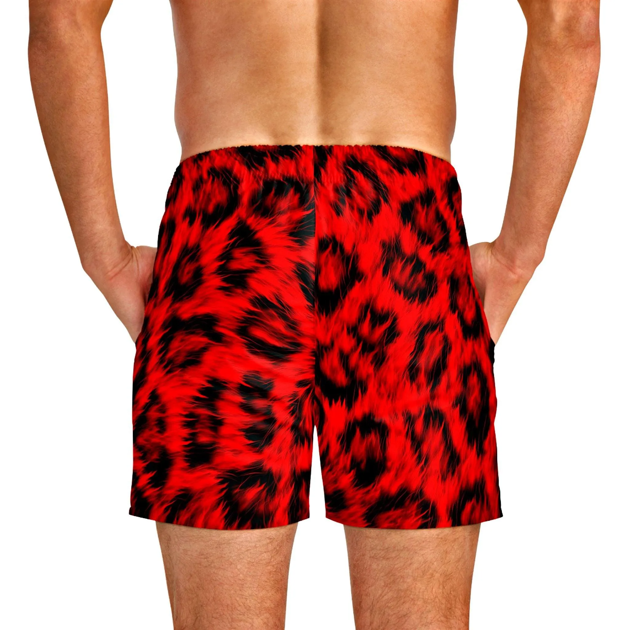 Ultra Realistic Red Leopard Fur Swim Trunks