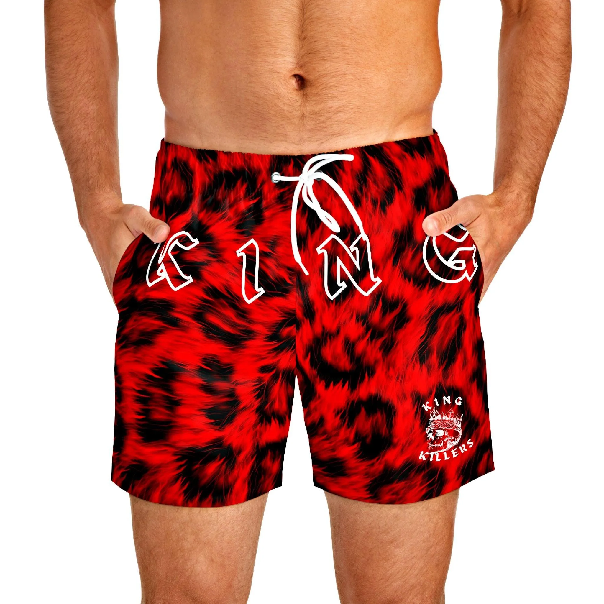 Ultra Realistic Red Leopard Fur Swim Trunks
