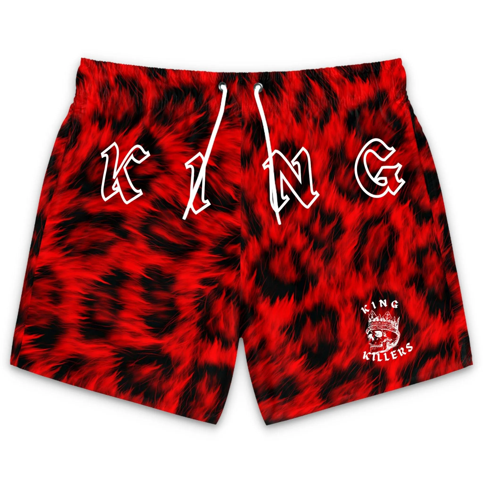 Ultra Realistic Red Leopard Fur Swim Trunks