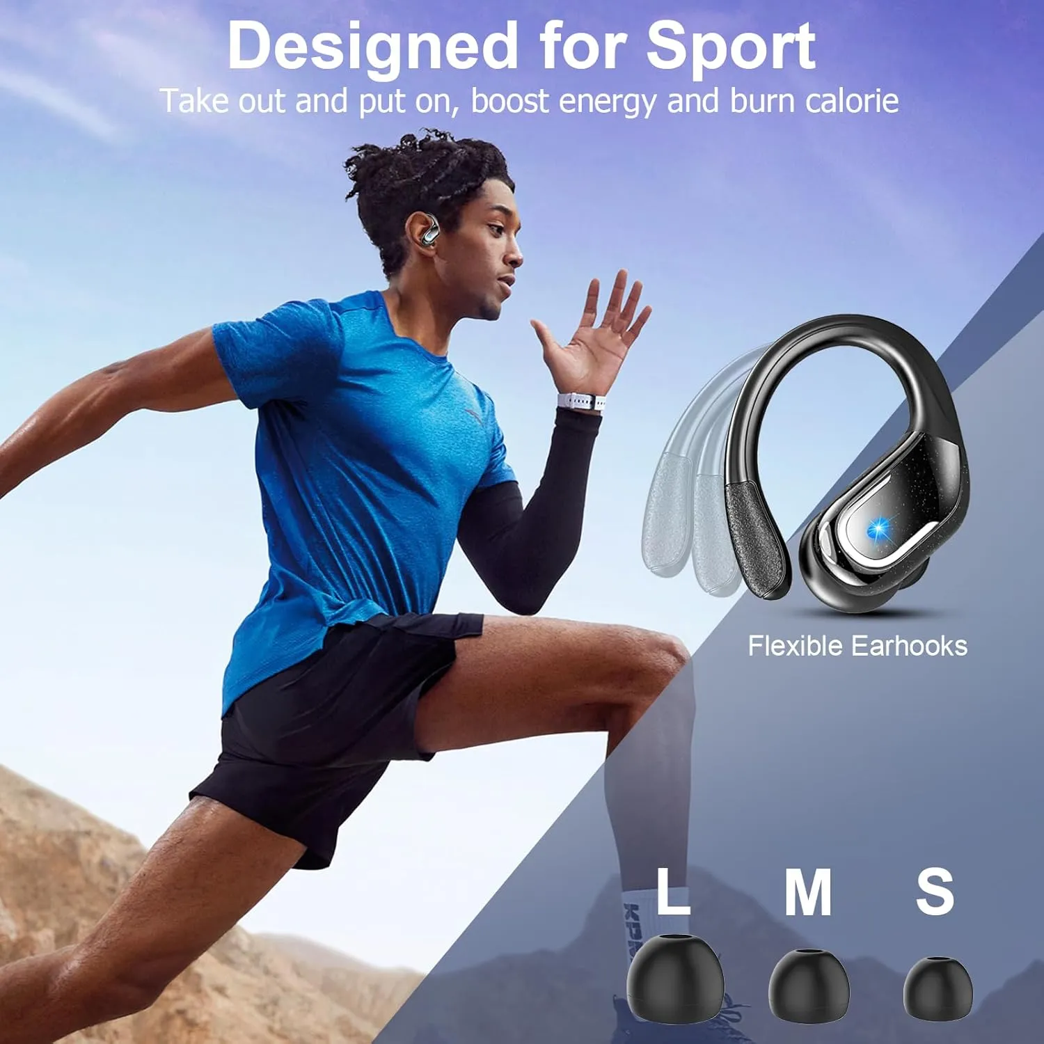 Wireless Earbud Bluetooth 5.4 Headphones 75Hrs Playtime, 2025 Bluetooth Earbuds Deep Bass Noise Cancelling Mic, Over Ear Bud with Sport Earhooks, IPX7 Waterproof Wireless Earphones for Workout/Running