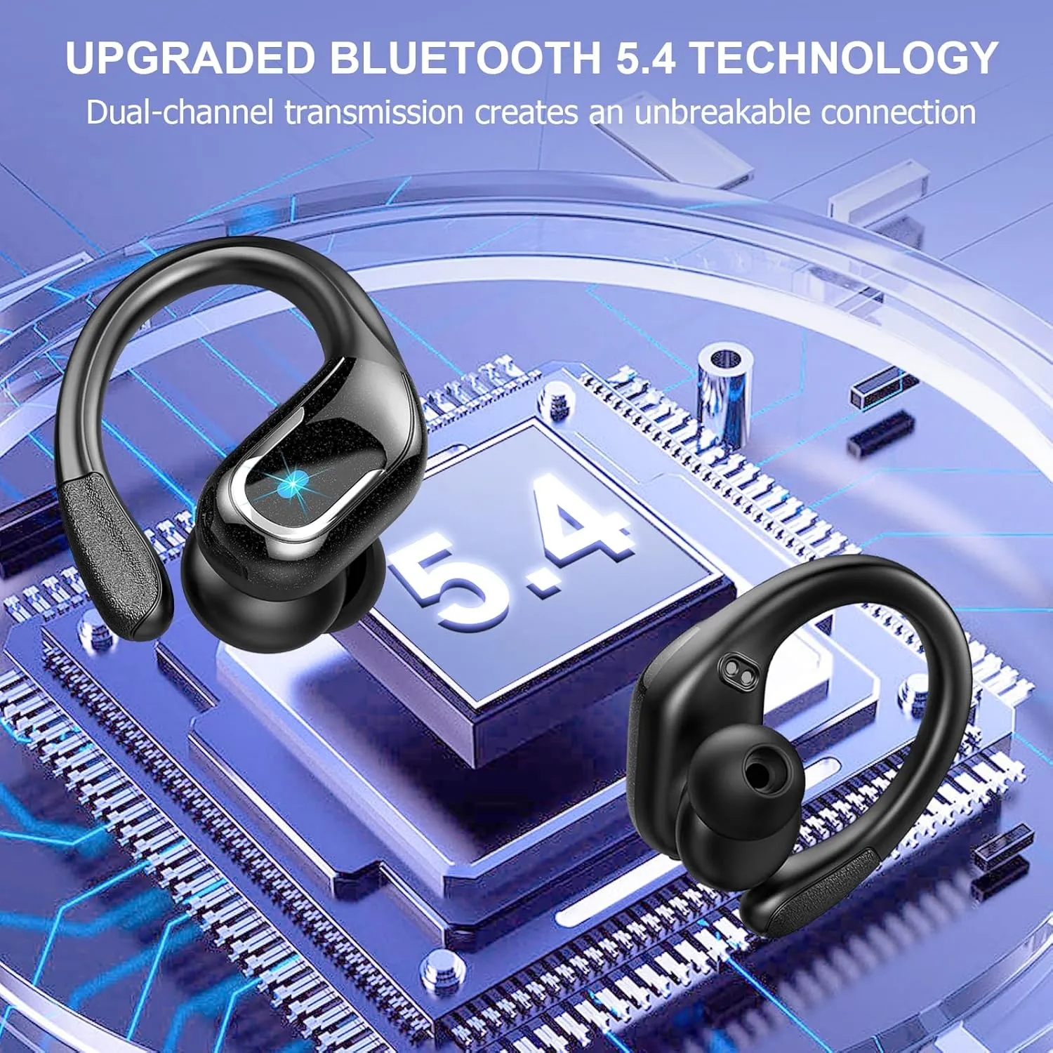 Wireless Earbud Bluetooth 5.4 Headphones 75Hrs Playtime, 2025 Bluetooth Earbuds Deep Bass Noise Cancelling Mic, Over Ear Bud with Sport Earhooks, IPX7 Waterproof Wireless Earphones for Workout/Running