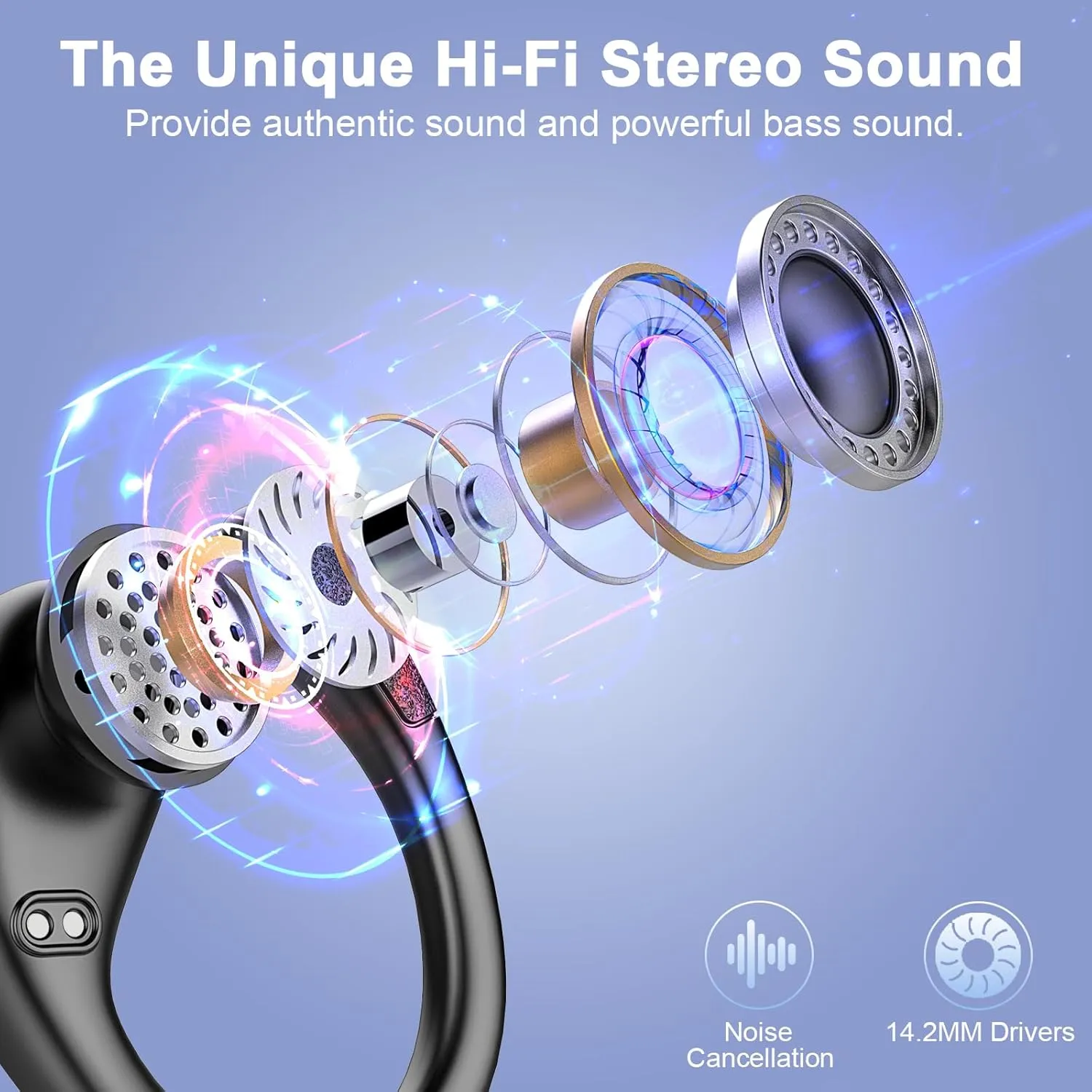 Wireless Earbud Bluetooth 5.4 Headphones 75Hrs Playtime, 2025 Bluetooth Earbuds Deep Bass Noise Cancelling Mic, Over Ear Bud with Sport Earhooks, IPX7 Waterproof Wireless Earphones for Workout/Running