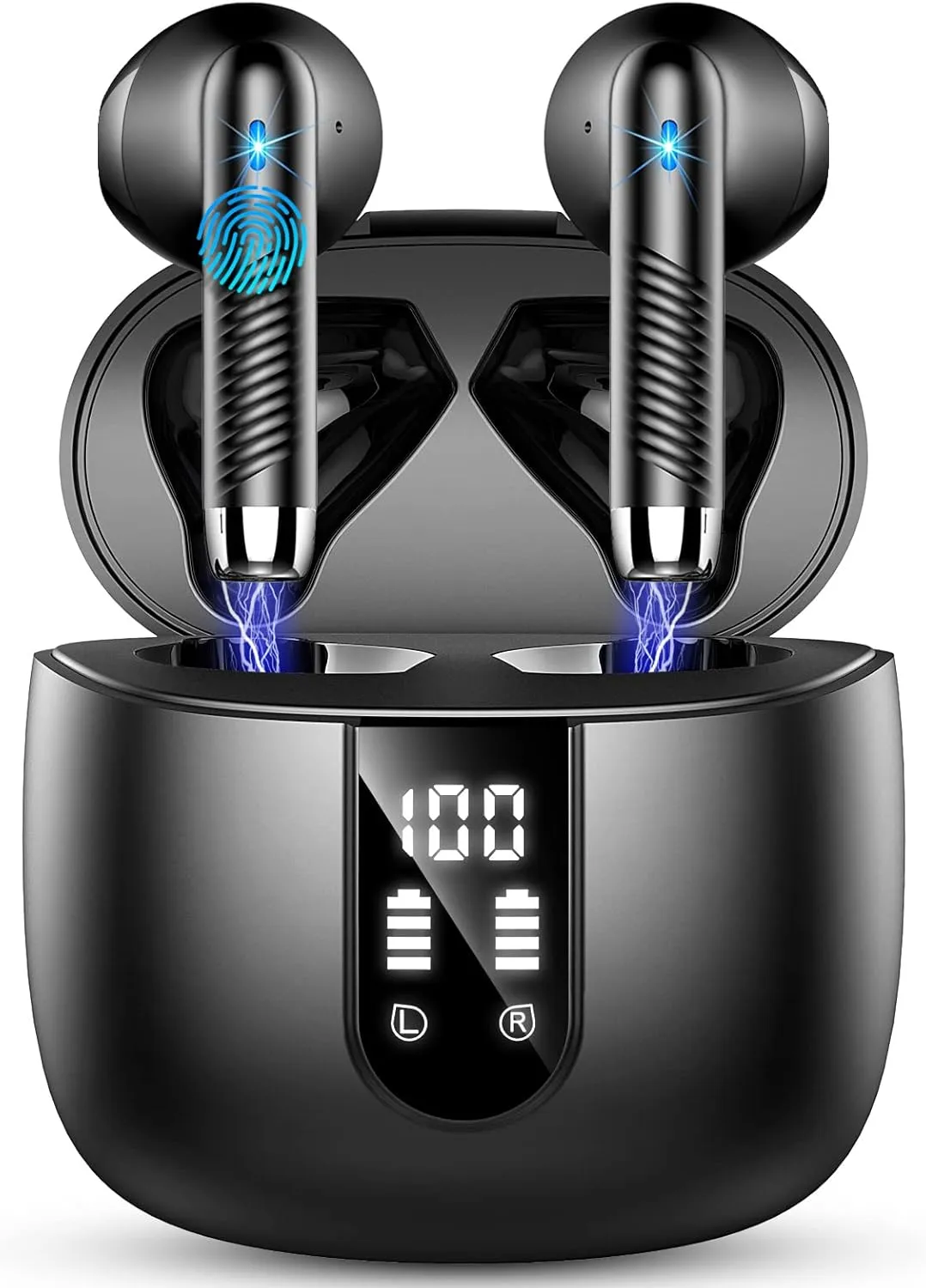 Wireless Earbuds, Bluetooth Headphones V5.4 Stereo Bass Ear buds with ENC Noise Cancelling Mics, 40H Bluetooth Earbuds with LED Display Charging Case, IP7 Waterproof Earphones for Android iOS, Black