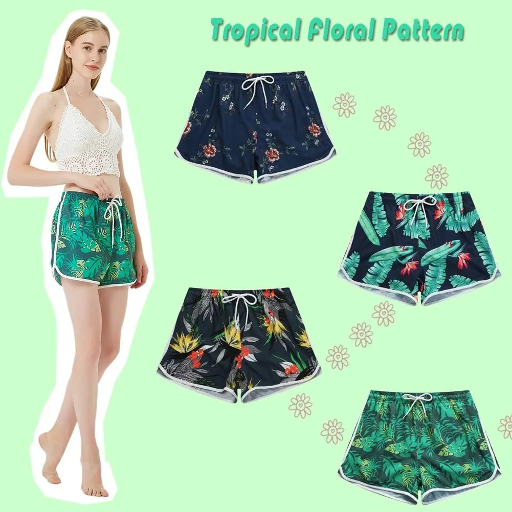 Womens Swim Shorts Floral Board Shorts Stretch Swim Bottom Beach Swimwear