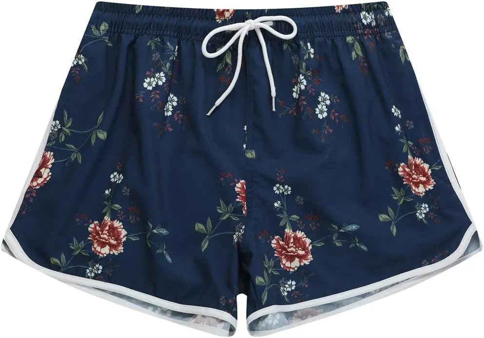 Womens Swim Shorts Floral Board Shorts Stretch Swim Bottom Beach Swimwear