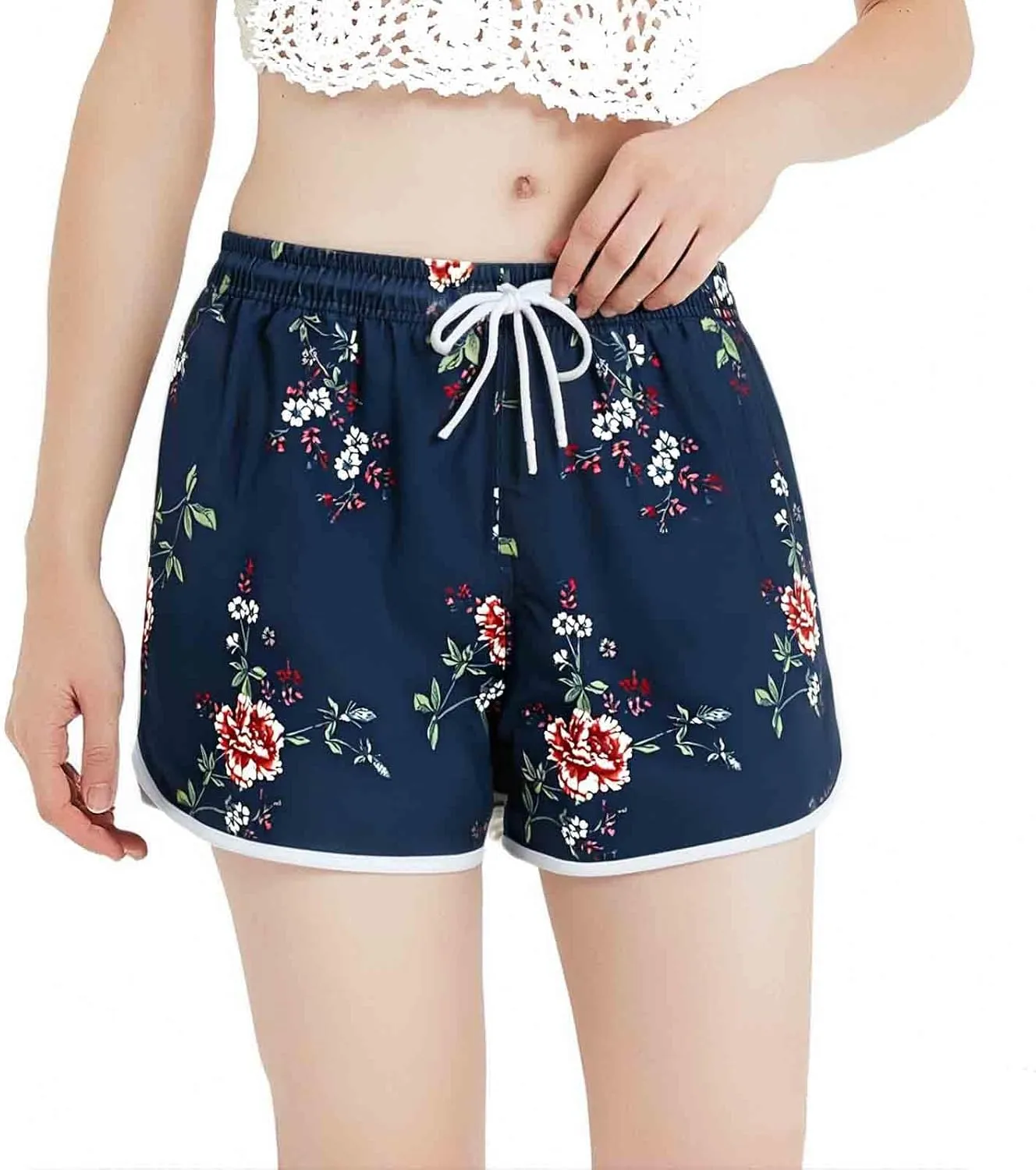 Womens Swim Shorts Floral Board Shorts Stretch Swim Bottom Beach Swimwear